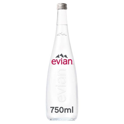 Oasis Snacks 25.4 Oz (Pack 6) Evian Still Mineral Water, Fl Glass Bottle