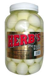Herbs Herb's Pickled Eggs 67 oz Gallon size plastic jar Packed In Vinegar