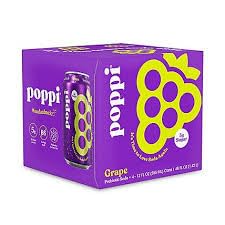 KD Chocolates Poppii Grape Prebiotic Soda, 12 oz, 4 Pack Cans