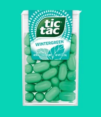 6 Pack Wintergreen Flavored Mints, 1 oz Tub, Low Calorie Wintergreen Mints