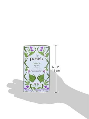 20 Pukka Organic Peace Herbal Tea with Spearmint, Ashwagandha, and Hemp Seed Oil, Caffeine Free, Total Tea Bags