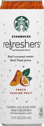 12 oz Starbucks Refreshers Peach Passion Fruit Sparkling Juice Blend, Can