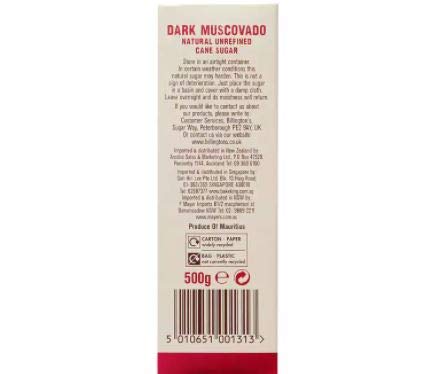 Billington's 500g Natural Dark Muscovado Sugar - Natural unrefined dark brown muscovado sugar. Excellent in rich dark