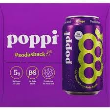 KD Chocolates 12 oz, 4 Pack Poppii Grape Prebiotic Soda, Cans