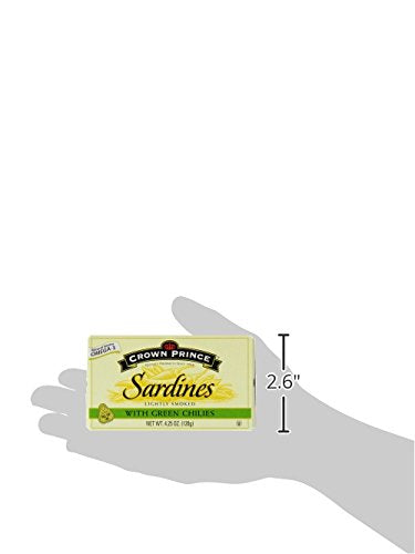 4.25-Ounce (Pack 12) Crown Prince Sardines with Green Chilies, Cans