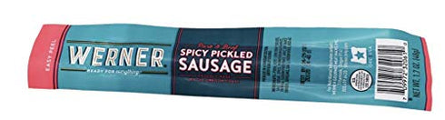 Pack 12 1.7 Werner Spicy Pickled Sausage of Pork & Beef Sausages Ounce Individually Wrapped Meat Snacks