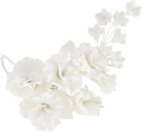 1 Count Sugar Blossom Cake Spray Gumpaste Flowers for Cake Decorating White Cherry Blossoms with Green Leaves by Chef