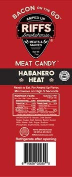 Pack 12 Bacon On The Go by Riffs Smokehouse - Habanero Heat - of Individually Sealed Strips of Bacon