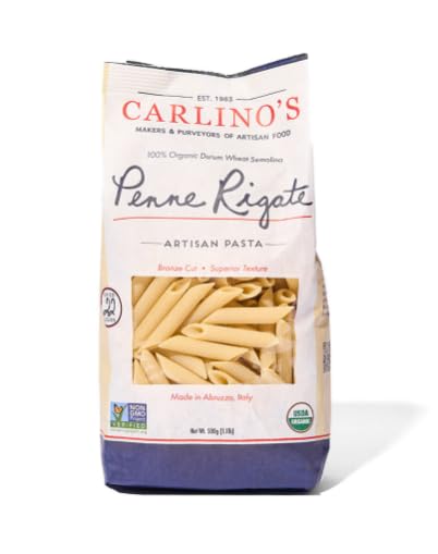Carlino's Market 17.6 Oz (Pack 4) Carlino's Dried Penne Rigate | Organic Durum Wheat Semolina | Bronze Die Cut | Air