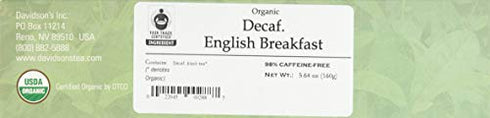 100-count Davidson's Organics, Decaffeinated English Breakfast, Unwrapped Tea Bags