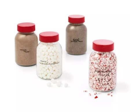 Generic 4 12.8 oz Holiday Hot Cocoa Bar Kit, Jars with Cocoa Mix, Peppermint Crunch, Dark Chocolate Mix, Mini