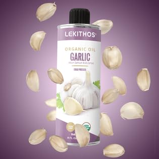 8 oz. Lekithos Organic Garlic Oil - fl. - Olive Oil Infused with Garlic - Cold Pressed, Certified USDA Organic, Non-GMO
