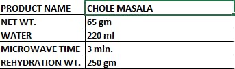 Store 65g KDI Chole Masala, Ready to Eat Punjabi Style Chickpea Curry, Freeze Dried, USDA Organic