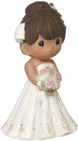 Precious Moments Perfect Couple Bride Figurine - Brunette Hair, Medium Skin Tone, Bisque Porcelain Wedding Cake Topper,