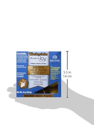 Tinkyada 8 oz (Pack 6) Grand Shell Brown Rice Pasta, Gluten Free, Bags of Whole Grain Pasta for Everyday Meals
