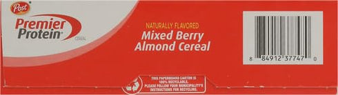 20g 9 OZ (Pack 2) Premier Protein Mixed Berry Almond Cereal, Protein Cereal Flakes Mixed with Dried Berries and Sliced