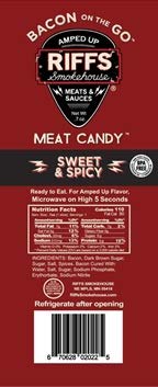 Pack 12 Bacon On The Go by Riffs Smokehouse - SWEET & SPICY - of Individually Sealed Strips of Bacon