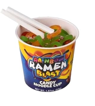 Generic Gummy Packets, 1.87 oz Rainbow Ramen Blast Candy Noodle Cup with Chopsticks, Fruity Noodles and Sauce Fun Party