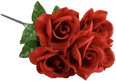 Generic 5-Stem 14 (2) Floral Garden Red and White Velvety Roses, in.