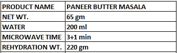 Store Cooked,65g KDI Paneer Butter Masala, Ready to Eat Indian Curry, USDA Organic, Freeze Dried, Fully