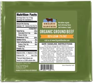 ORGANIC RANCHER 93% 7% 16 Organic Ground Beef Lean Fat, Ounce