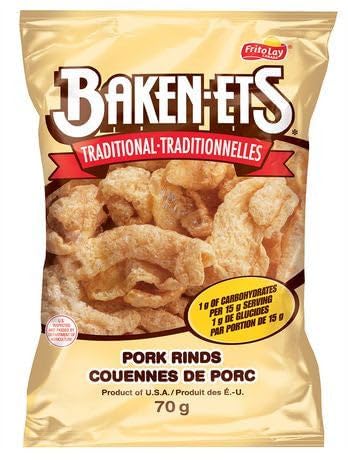 Baken-Ets Bacon Flavoured Traditional Smoked Pork Rinds 70g/2.5oz bag (Imported from Canada)