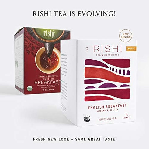 15 Rishi Tea English Breakfast Tea - Organic Black Tea Sachets, English Tea Bags, High Caffeinated Tea, USDA Organic