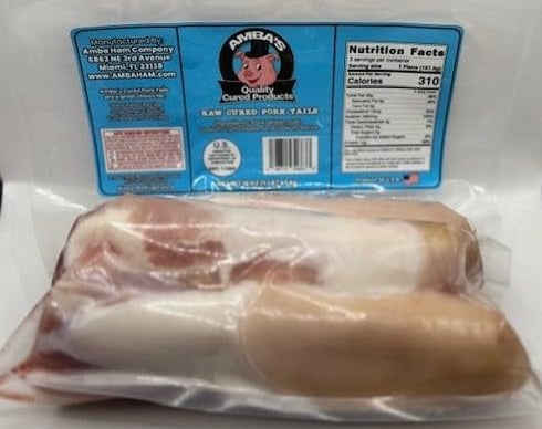Amba's Quality Cured Products 16oz (1lb) Pack Raw Cured Pork Tails, Net Weight Vacuum Bag, Great For Jamaican Stew Peas