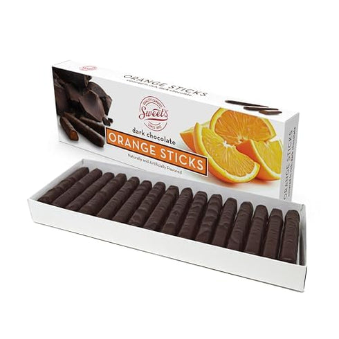 10.5 oz (Pack 5) Sweet Candy Company Dark Chocolate Fruit Flavored Sticks - Gourmet Chocolate Covered Sticks, Orange