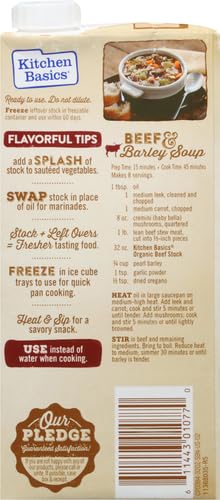 32 oz. (Pack 6) Kitchen Basics Organic Beef Stock, Carton, Enrich the Flavor of Broth, Pot Roast, Chili and Soups