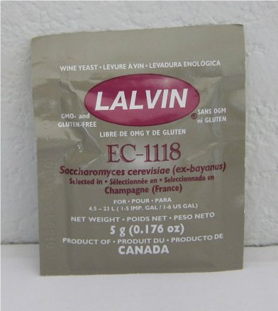 EC-1118 Saccharomyces bayanus Yeast, 5 packs (5 g. Pouches) Lalvin