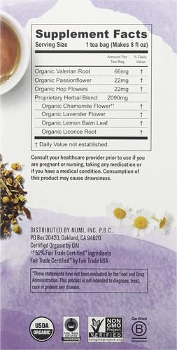 16 Count (Pack 2) Numi Organic Sweet Slumber Tea with Chamomile, Valerian Root & Lavender, Box of Tea Bags Herbal