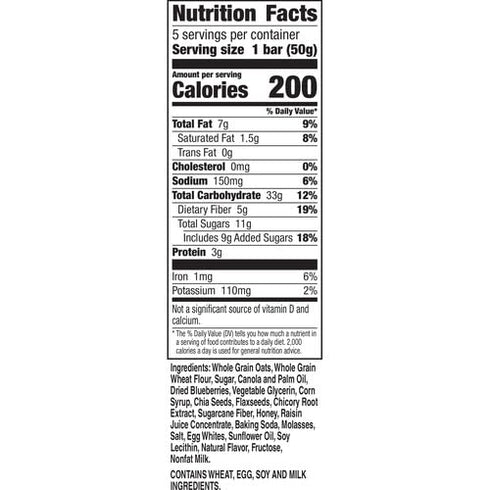 Nature Valley Soft Baked Blueberry Oat Breakfast Bars, 5 Count for Healthy Snacking