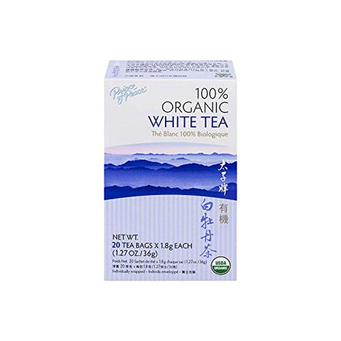 Prince of Peace Organic White Tea, 20 Tea Bags – Unsweetened, Lower Caffeine Alternative