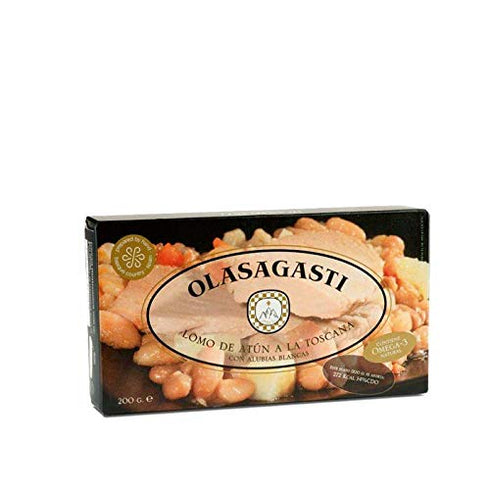 OLASAGASTI 190 Tinned Tuna Fish Fillets a la Toscana, with White Beans. Ready-to-Eat Meal. gr