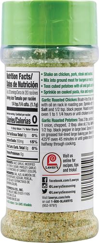 11 oz (Pack 2) Lawrys Garlic Salt, Coarse Ground with Parsley, No MSG Added, Kosher Certified, Flavorful Salt