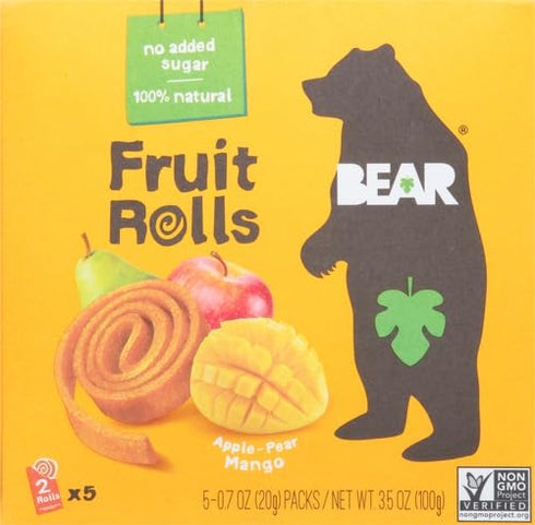 Bear Yoyo BEAR, Real Fruit Yoyos, 0.7 Oz, Mango, 5 Count - No Added Sugar, All Natural, Vegan Snack