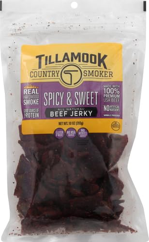 Country 10 Tillamook Smoker Real Hardwood Smoked Beef Jerky, Spicy & Sweet, Ounce