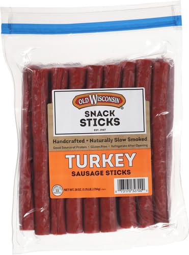 Old Wisconsin Free,28 Package,(Pack 2) Turkey Sausage Snack Sticks,Naturally Smoked,Ready to Eat,High Protein,Low