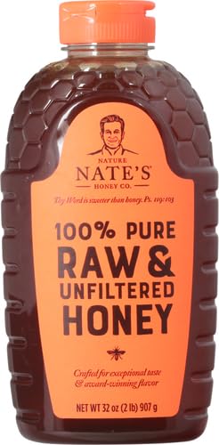 100% 32 (Pack 2) Nate's Pure, Raw & Unfiltered Honey - Award-Winning Taste, Squeeze Bottle, Ounce
