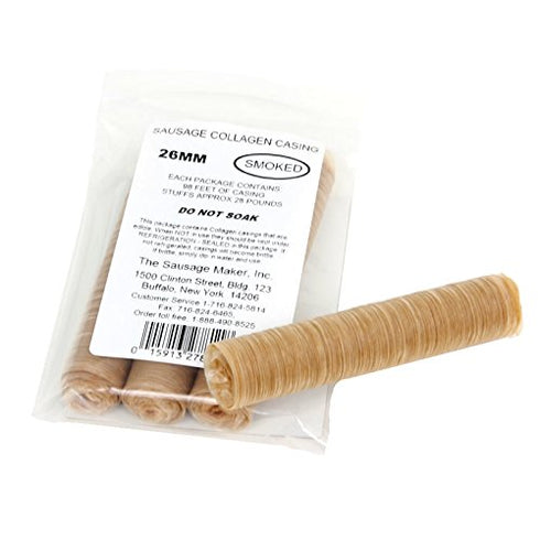 The Sausage Maker 26mm Collagen Casings For Sausage Making, Edible, Clear, Smoked