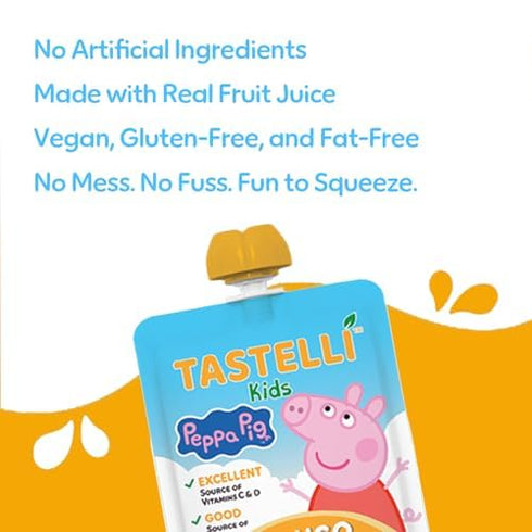 24 Count Tastelli Peppa Pig Kids Squeezy Fruit Gel Mango Flavor No Artificial Sweeteners or Flavors, Made with Real