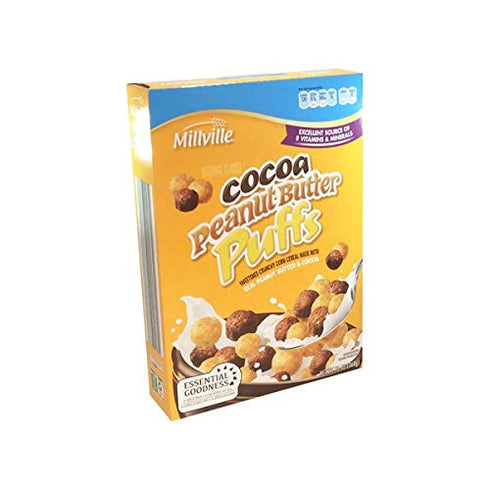 2 Pack (13 oz. Millville Cocoa Peanut Butter Puffs Sweetened Crunchy Corn Cereal Made with Real Peanut Butter & Cocoa