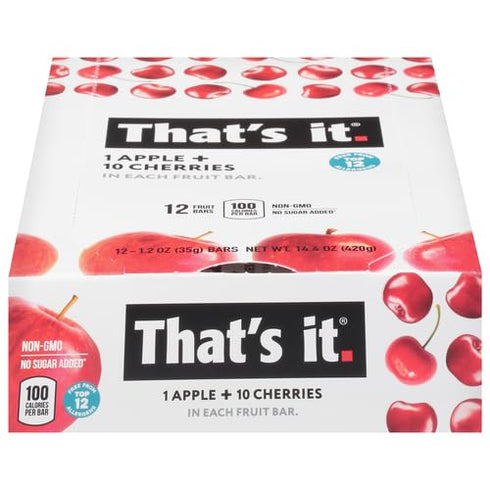 100% (12 Pack) That's it. Apple + Cherry Natural Real Fruit Bar, Best High Fiber Vegan, Gluten Free Healthy Snack