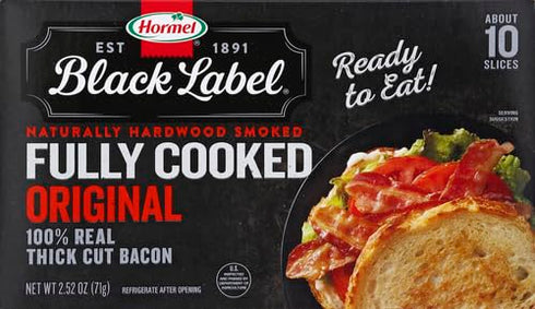 2.52 oz (Pack 3) HORMEL BLACK LABEL Thick Cut, Fully Cooked Bacon for Ready to Eat Meals, No Refrigeration Needed