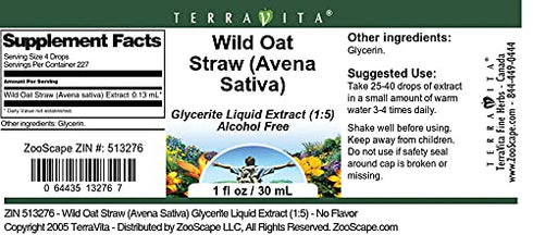 Terravita (1:5) (1 oz, 513276) Wild Oat Straw (Avena Sativa) Glycerite Liquid Extract - No Flavor ZIN: