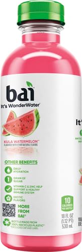 18 (Pack 4) Bai Flavored Water, Kula Watermelon, Antioxidant Infused Drinks, Fluid Ounce