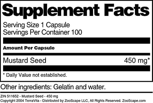 Terravita 450 (100 511652) Mustard Seed - mg Capsules, ZIN: