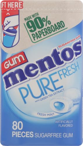 Mentos Pure Fresh Sugar-Free Chewing Gum with Xylitol, Fresh Mint, 80 Piece in Recyclable Paperboard Bottle
