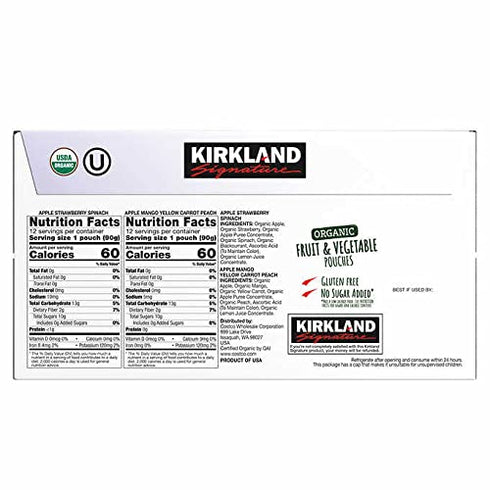 KIRKLAND 3.2 (Pack 24) Packaging Signature Organic Fruit & Vegetable Pouches, Ounce of - May Vary